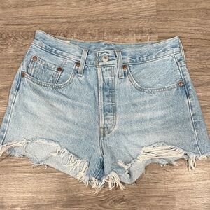 Levi's Light Blue Distressed 501 Jean Shorts
